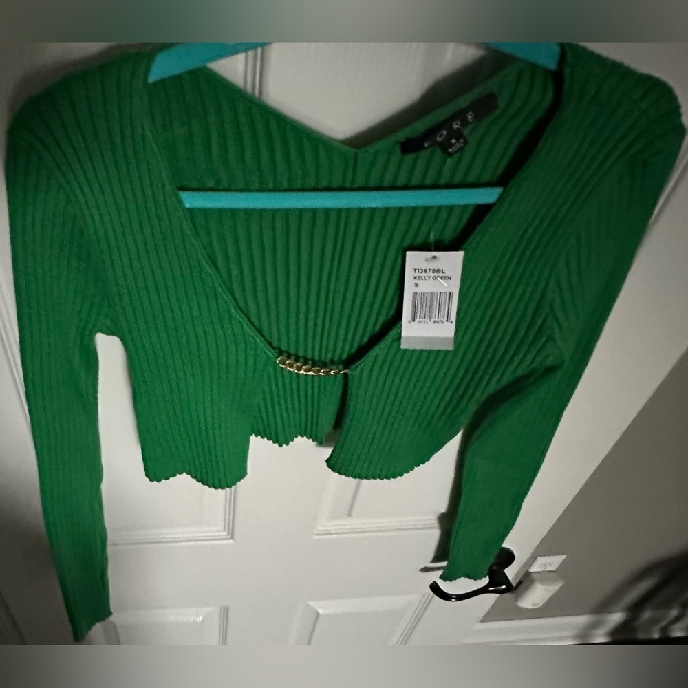 ‼️RARE‼️🎸FORE🎸🔥NWT🔥Chain Rib Knit Cropped Sweater—S - Picture 7 of 16